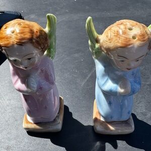 Porcelain Angel Salt and Pepper Shaker Set - Pink & Blue